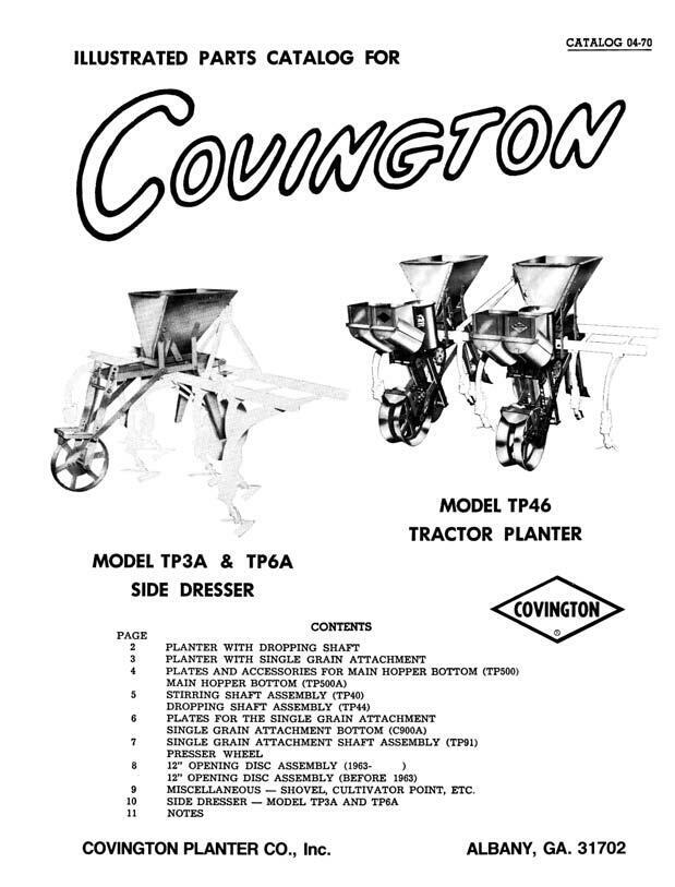 SERVICE PARTS MANUAL Covington Planter TP3A, TP6A & TP46 Side Dresser Seeder
