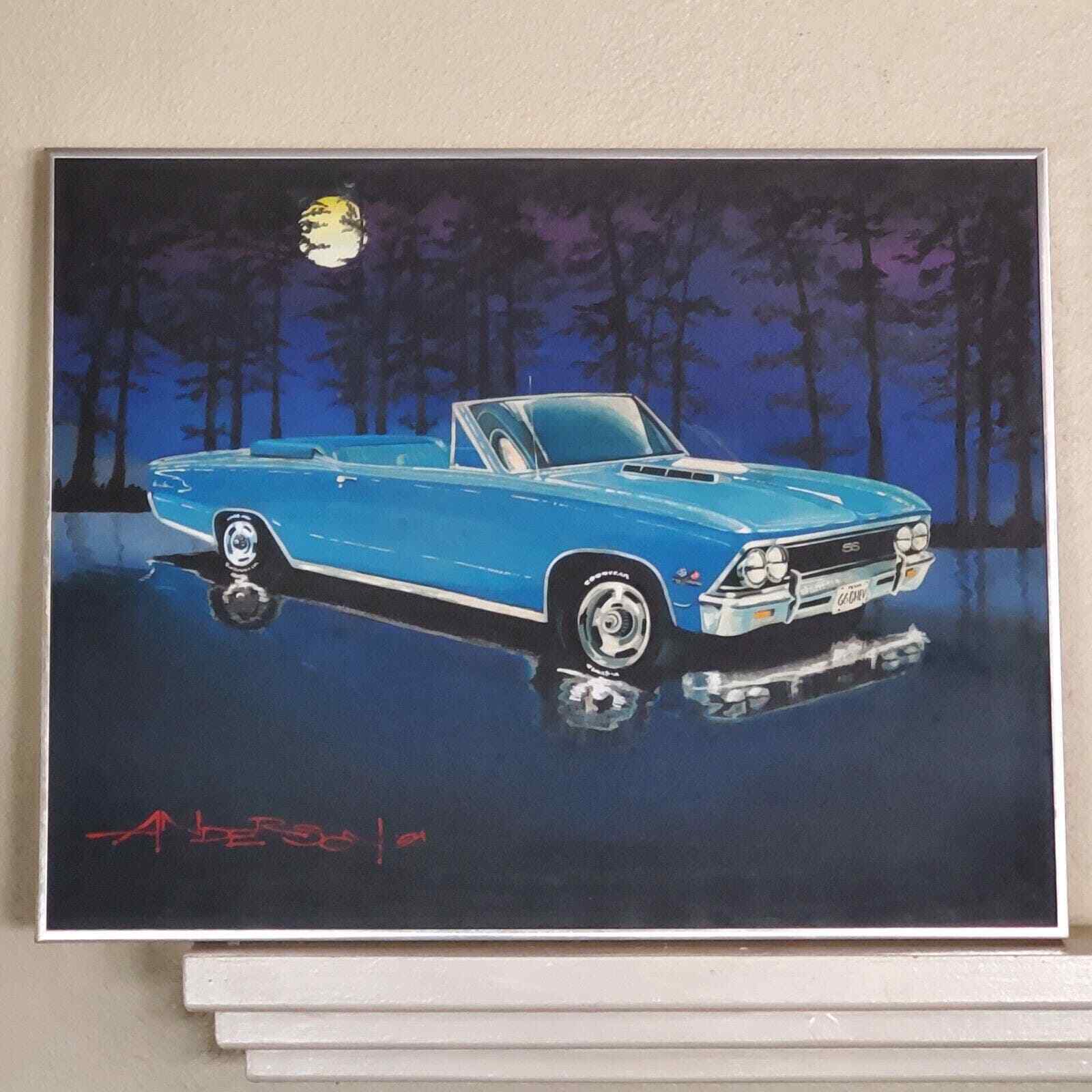 Vintage 1994 Anderson Oil Painting 1966 Chevy Convertible 28x22x1.25 Inch Framed