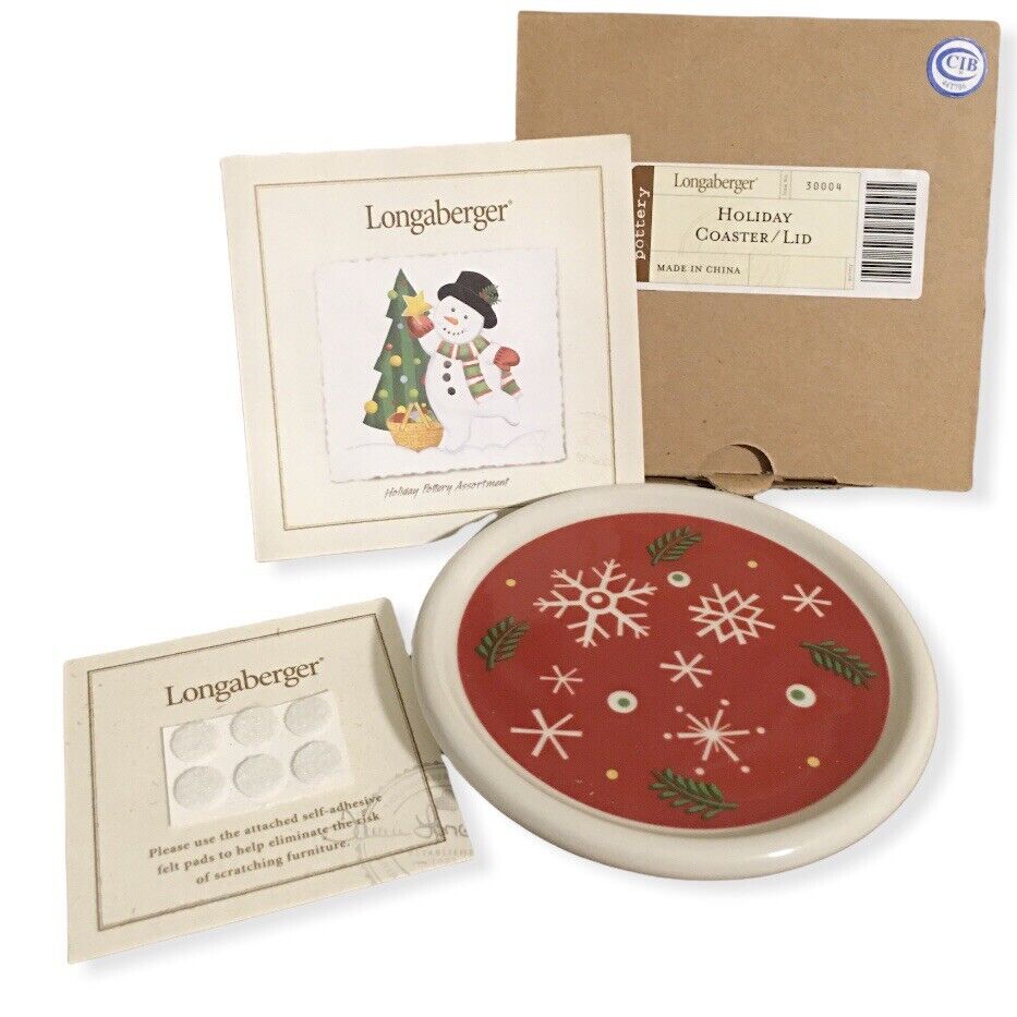 New In Box Longaberger Holiday Christmas Winter Ceramic Lid/Coaster Pottery