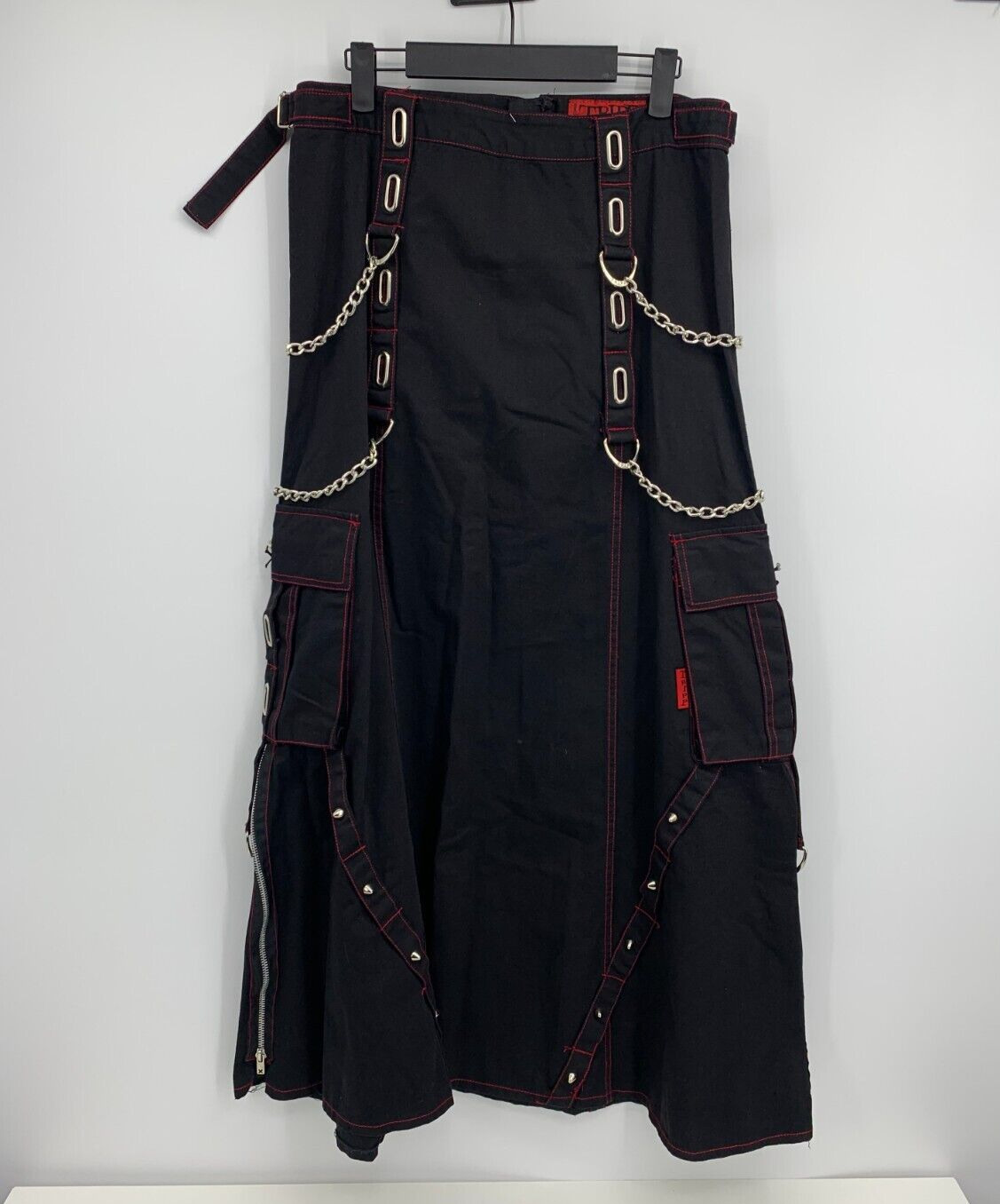 Vintage Tripp NYC Long Black Skirt Goth Punk Chains D-Rings Zippers Women\'s XL