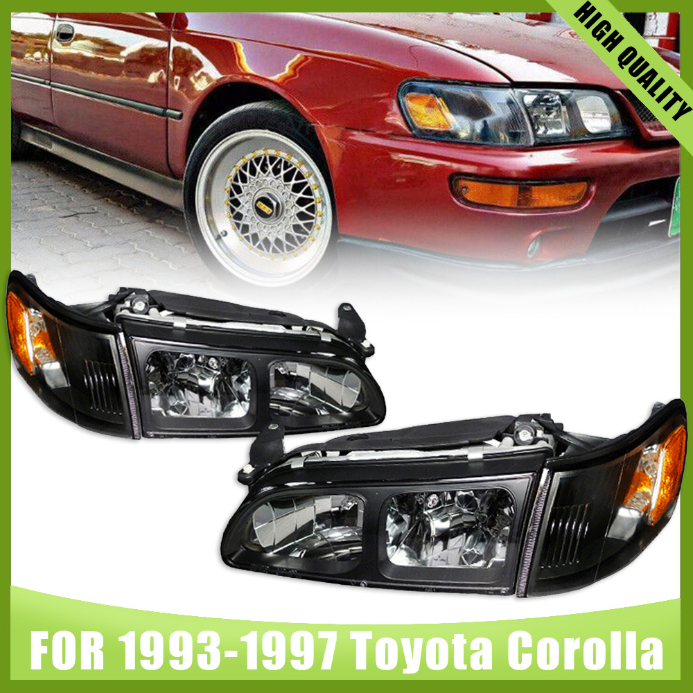 Black JDM Style Clear Headlights & Corner Lamp Fit 1993-1997 Toyota Corolla 4PCS
