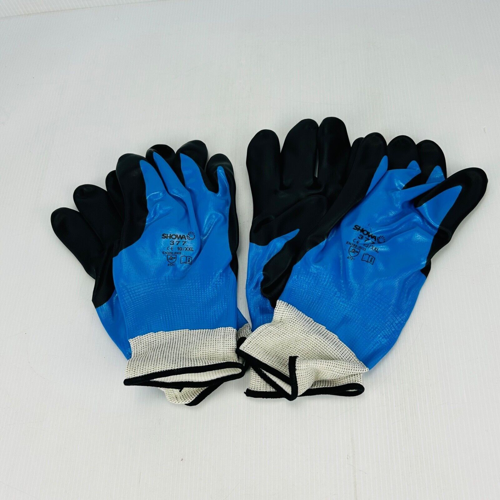 New Showa 377 Foam Nitrile Fully Coated Gloves 2XL Blue & Black Lot Of 2 Pairs