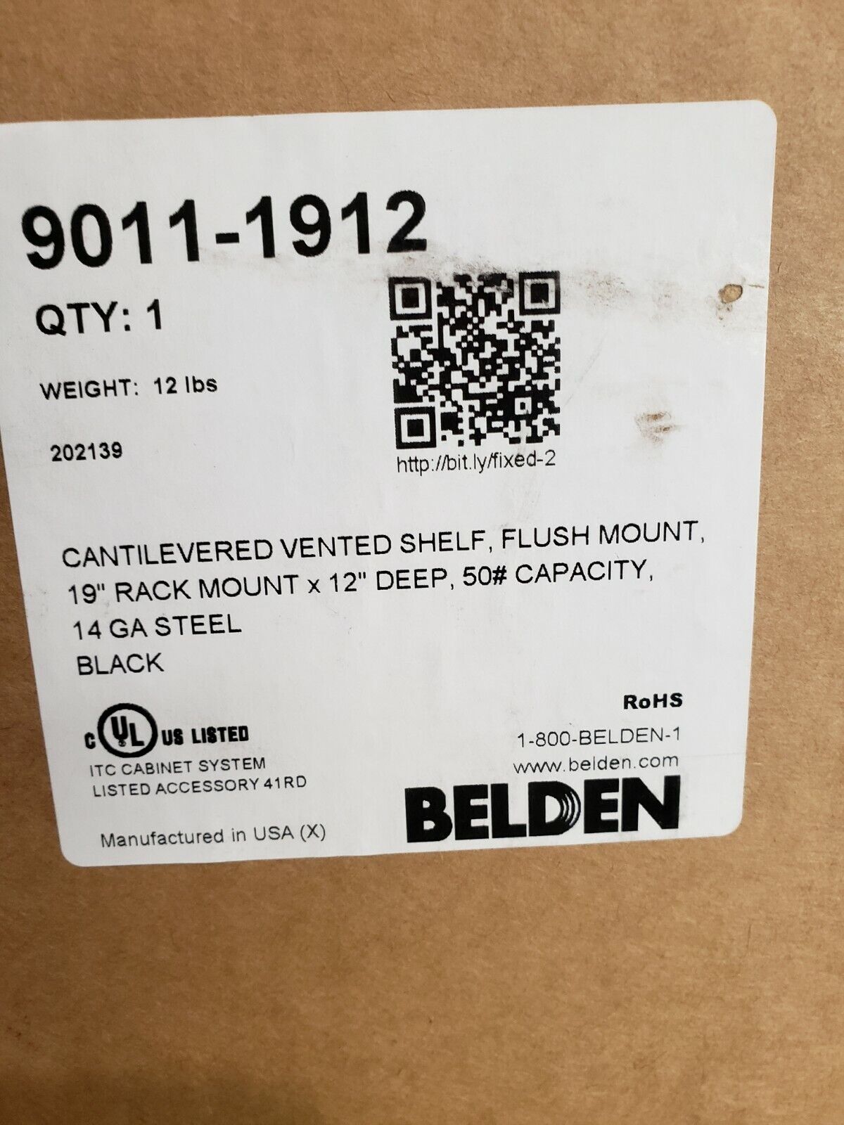 BELDEN 9011-1912 19 inch 1U 12 inch Deep Cantilever Server Shelves 