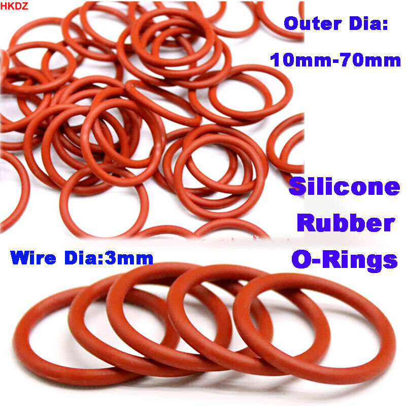 Red Silicone Rubber O-Ring Seal Metric Food Grade 3mm Cross Section 10mm-70mm OD
