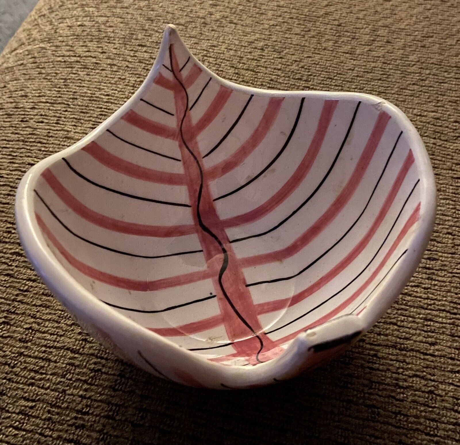 Striped Leaf Freeform Bowl in the Manner of Stig Lindberg - Made in Italy