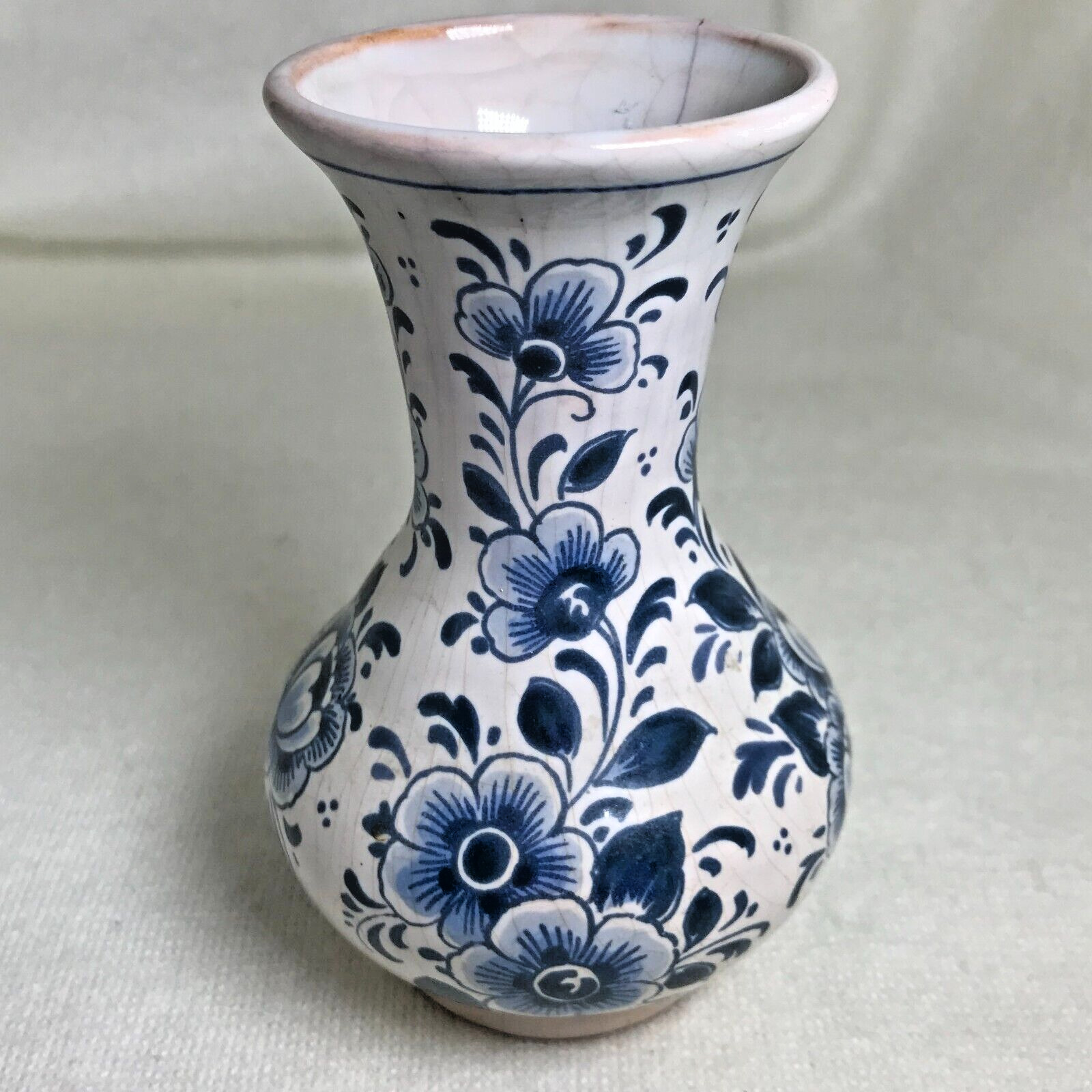 Delft Bud Vase - Dutch Blue & White Floral Pattern - Vintage - 4 1/2