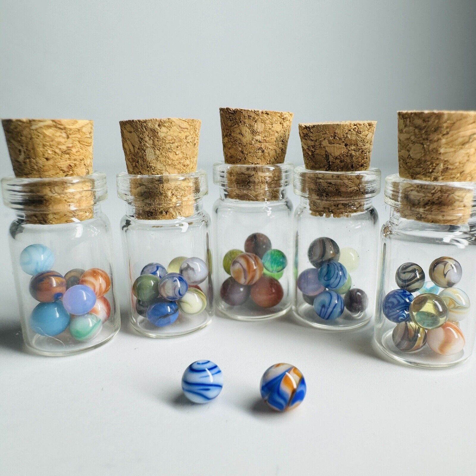 Lot of 10 in Jar JR Hooper Collection Miniature Glass Marbles Micro Peewee 1:12