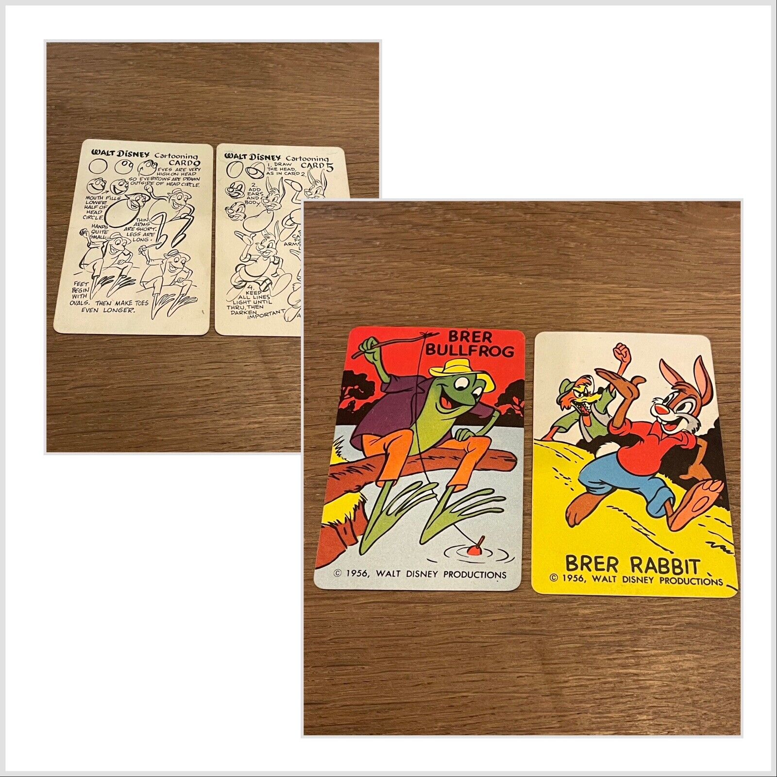VINTAGE 1956 WALT DISNEY BRER RABBIT & BULLFROG CARTOONING CARDS EXTREMELY RARE
