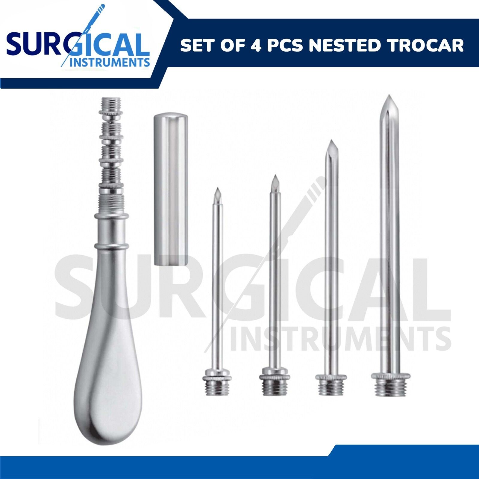 Set of 4 Pcs NESTED Trocar Medical Surgical Instruments Stainless German Grade