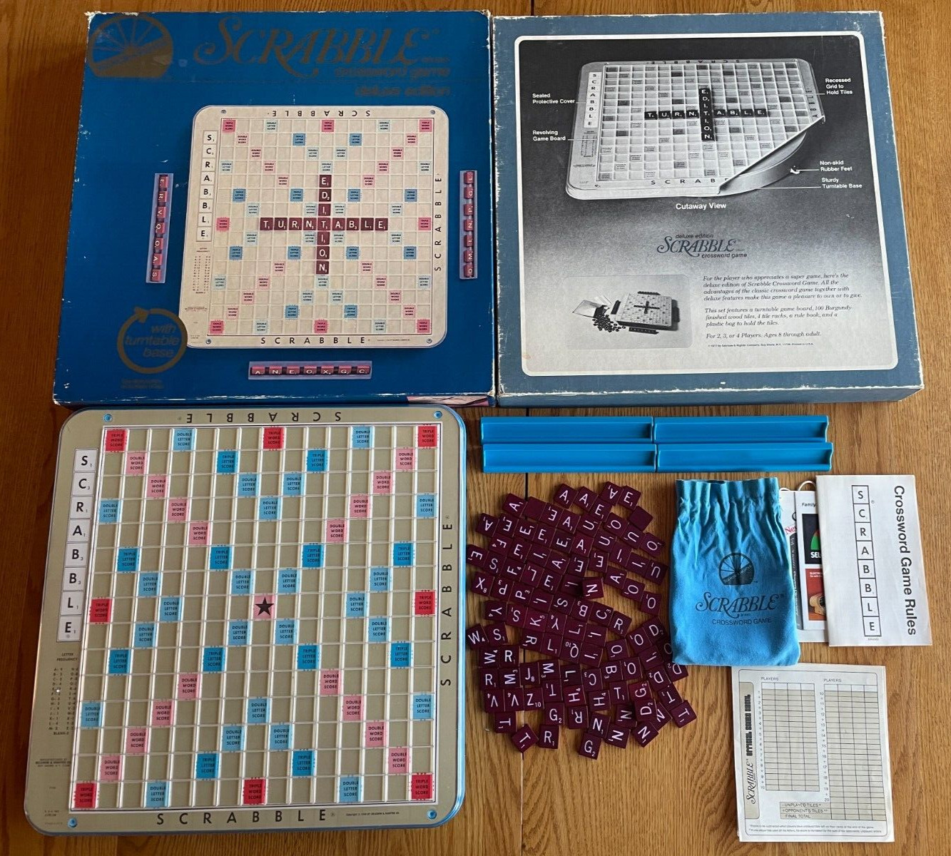 Vintage 1977 SCRABBLE DELUXE EDITION w/ Rotating Turntable - 100% Complete