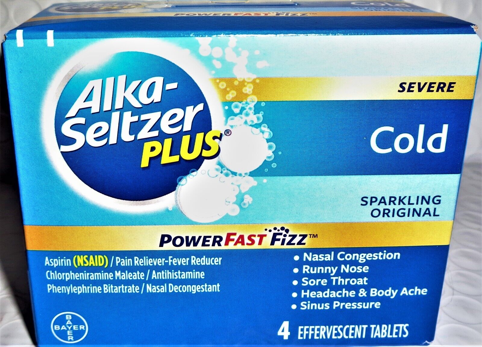 BAYER Alka-Seltzer Plus Effervescent Tablets Severe Cold Lot of 1 to 6 (4 Tabs)*