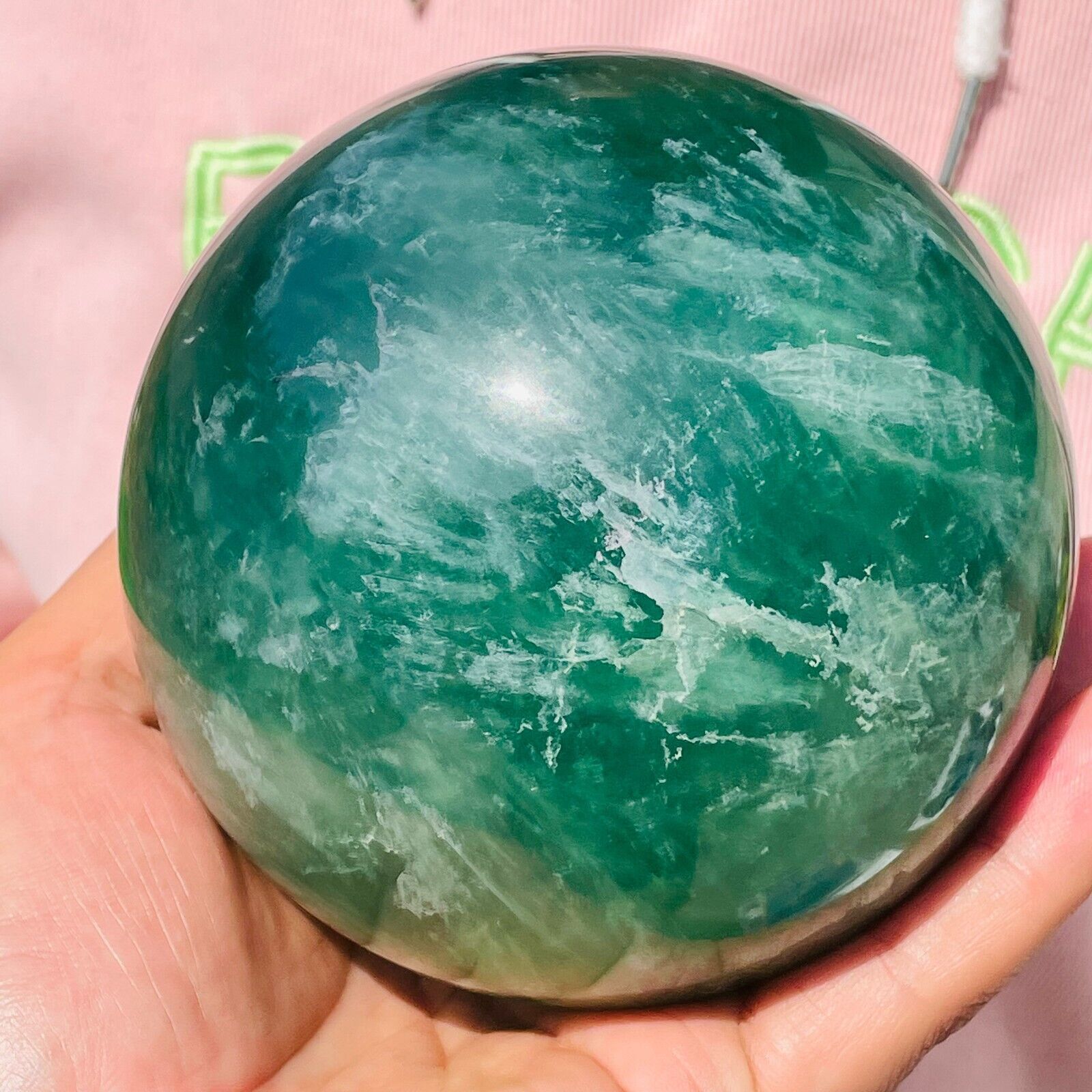 4.22lb Large Natural Green Fluorite Quartz Crystal Sphere Ball Specimen Healing