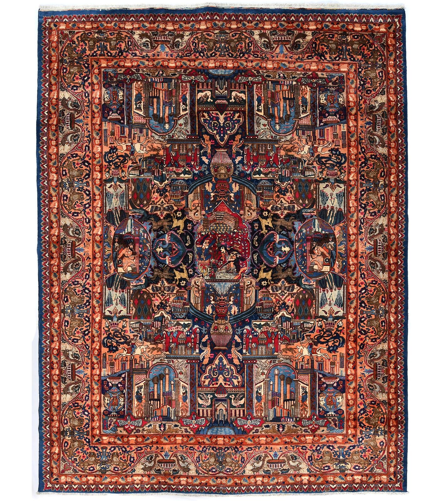 Semi Antique Pictorial Traditional Style 10X13 One of a Kind Oriental Rug Carpet