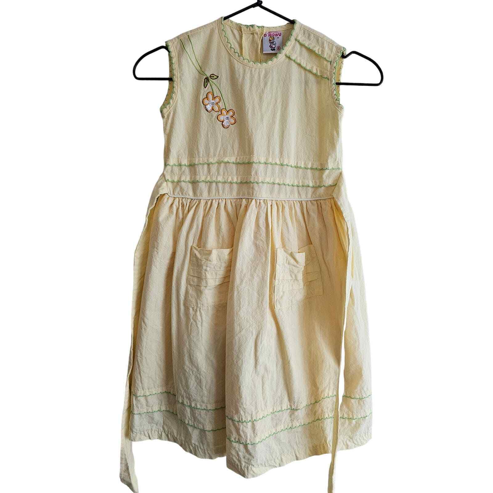 Vintage D Rosy Girls Sz 6 Light Yellow Cotton embroidered Dress Floral