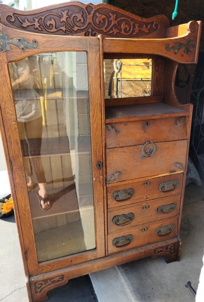 Amazing Antique Solid Wood Secretary Bookcase - NEEDS TLC - GORGEOUS DETAILS