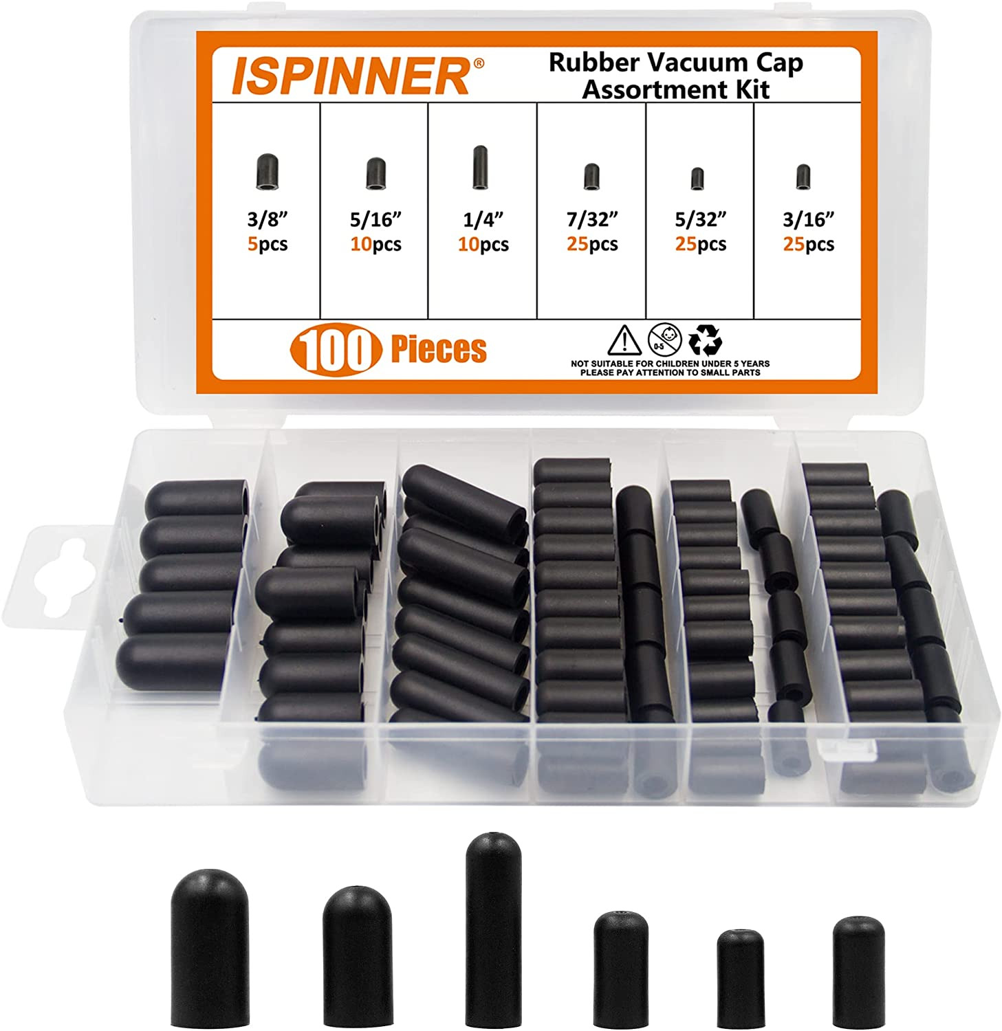 Carburetor & Vacuum Rubber Caps Plug Assortment Kit Soft Durable 100 PCS Black
