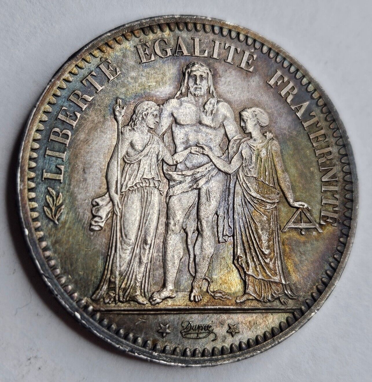 FRANCE 1873A 5 Francs Hercules Ag About Uncirculated AU Details Harshly Cleaned