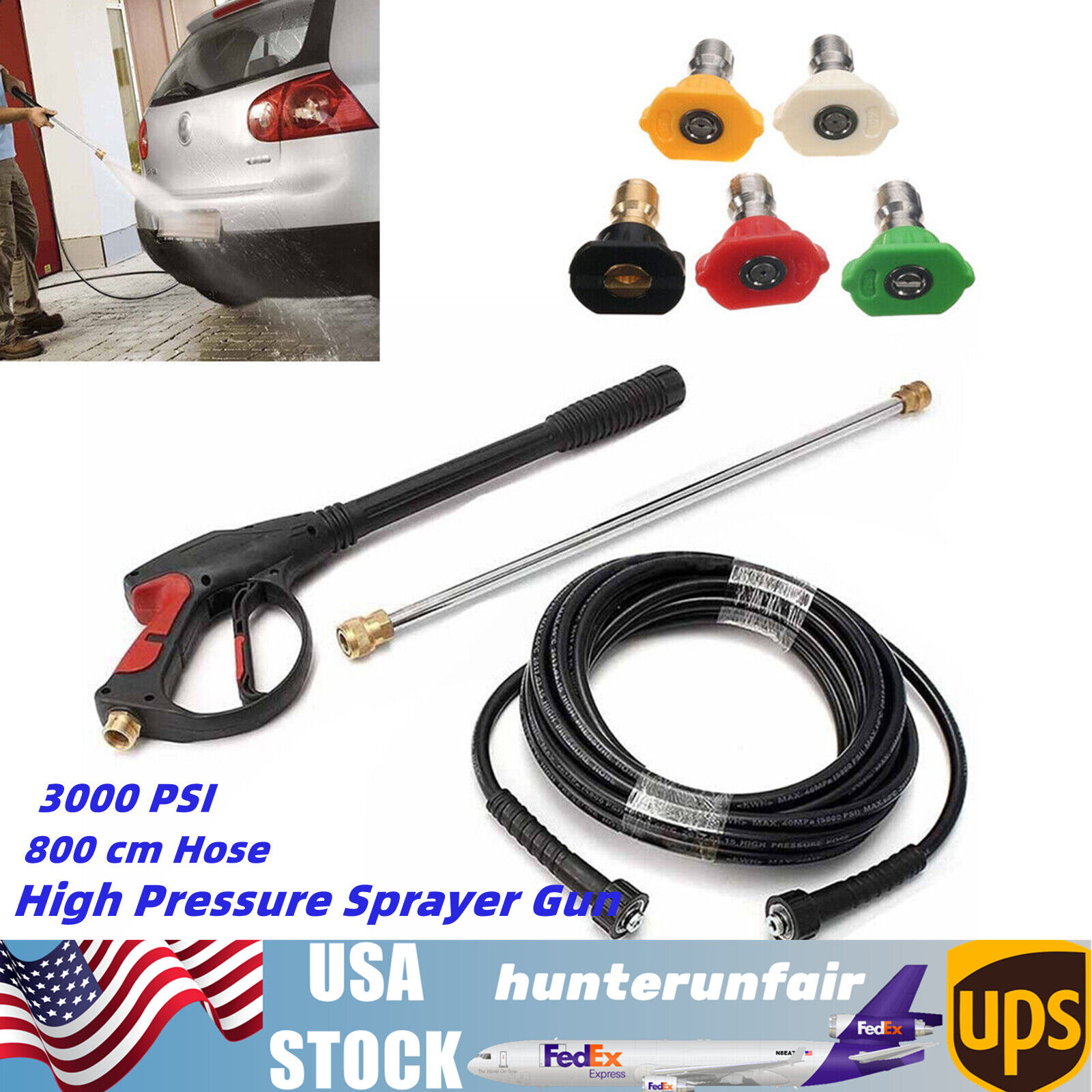 High Pressure 3000PSI Car Power Washer Gun Spray Wand Lance Nozzle and Hose Kit