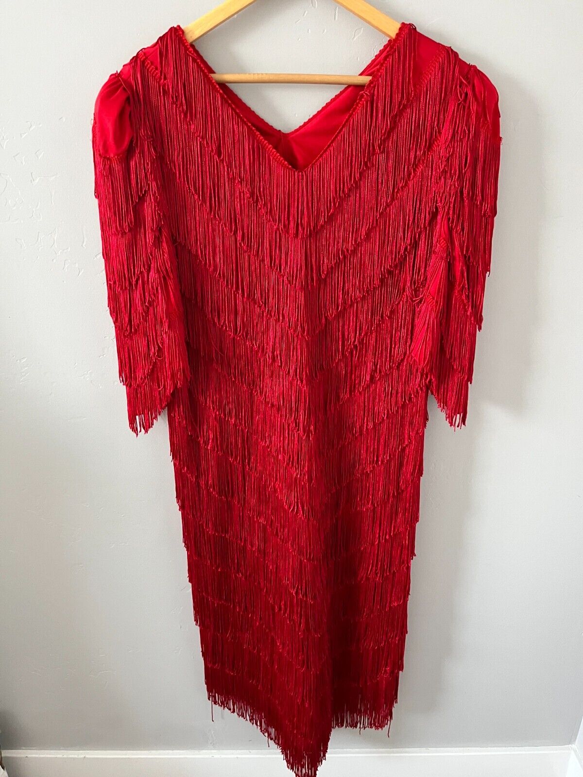 Vintage Womens Nightworks Red Fringe Dress 1920s Style Flapper Size 16W/36W
