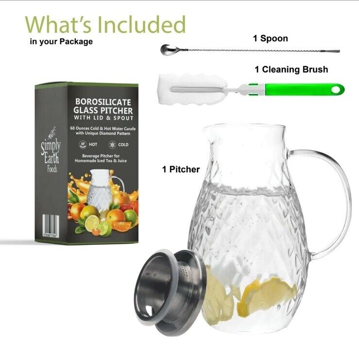 68 Ounces Glass Pitcher With Lid Hot Cold Water Pitcher Carafe Jug With Handle B
