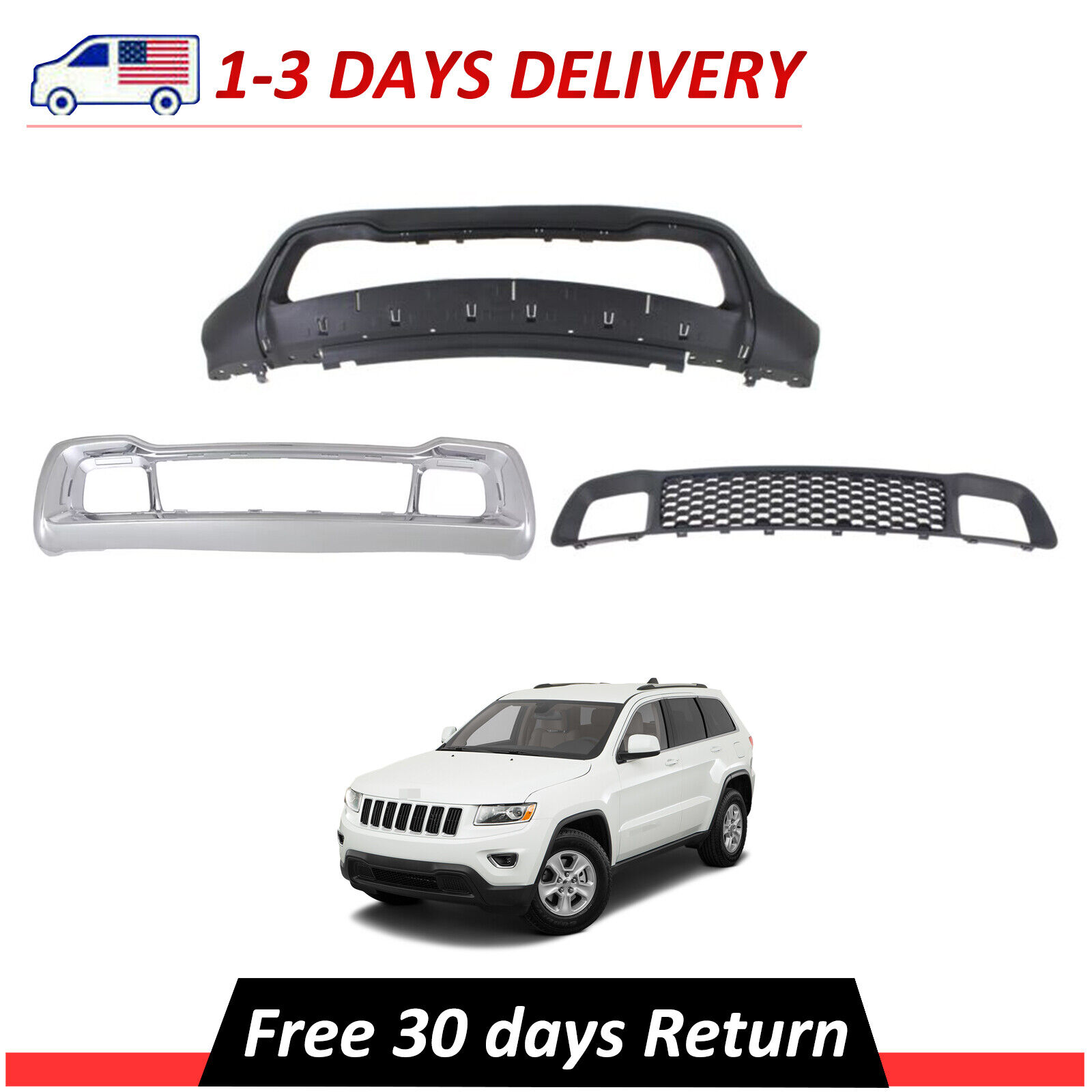 New 3pcs Front Bumper Cover Kit Textured For 2014 2015 2016 Jeep Grand Cherokee