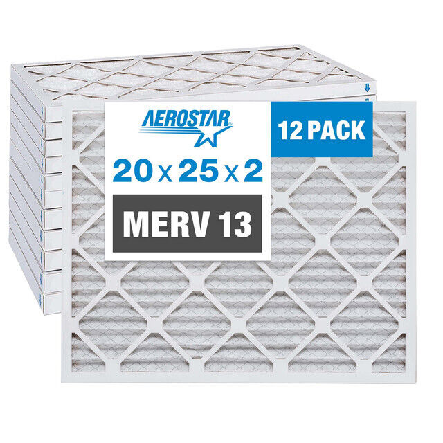 Aerostar 20x25x2 MERV 13 Air Filter, 12 Pack (19 1/2\