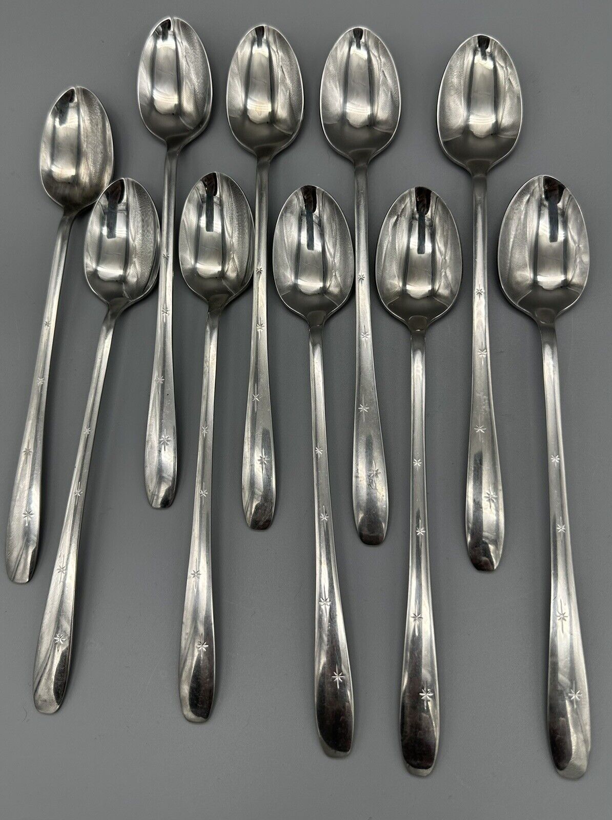 Wallace BRIGHT STAR Atomic MCM Stainless Iced Tea Spoon set of 10