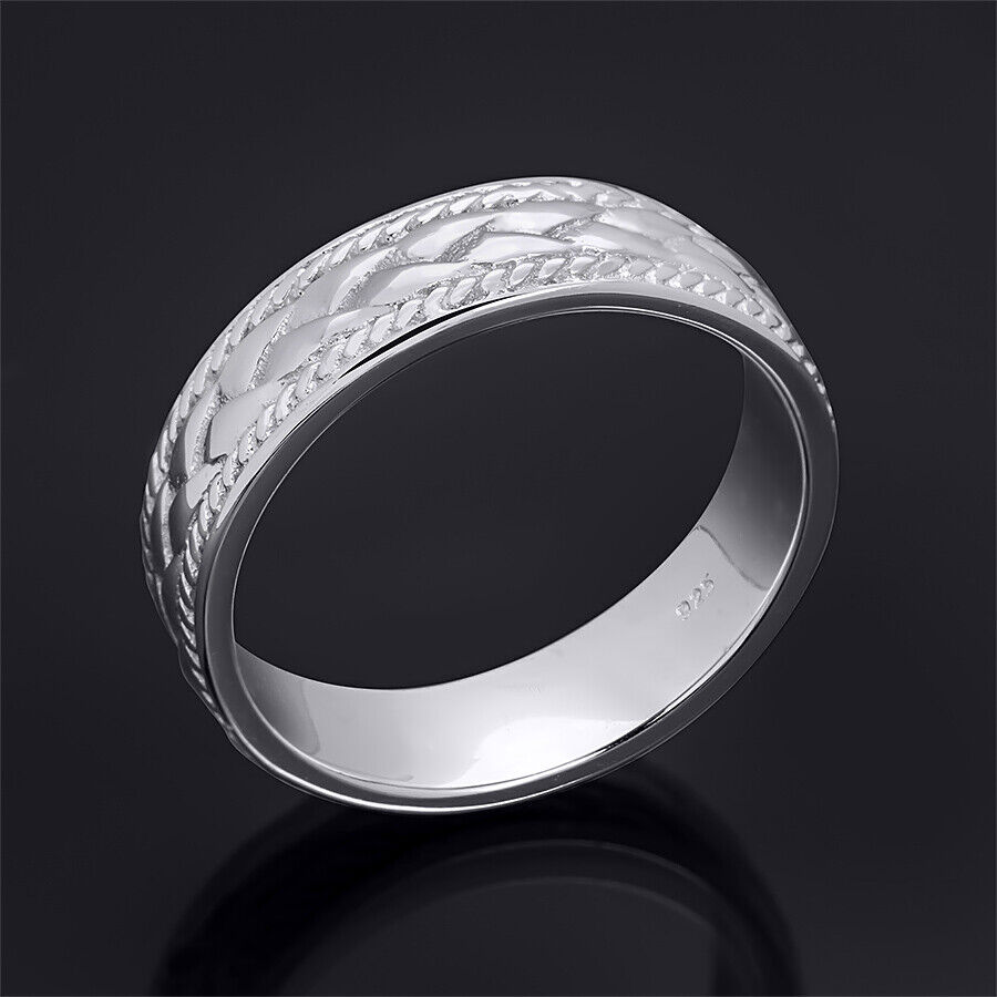 Mens Solid Sterling Silver Vintage Anniversary Wedding Band Ring 6mm Size 8-12