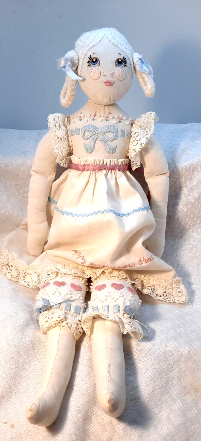 Handmade  Embroidered Cloth Doll -Intricate Embroidery-Sweet Saying on apron 18\