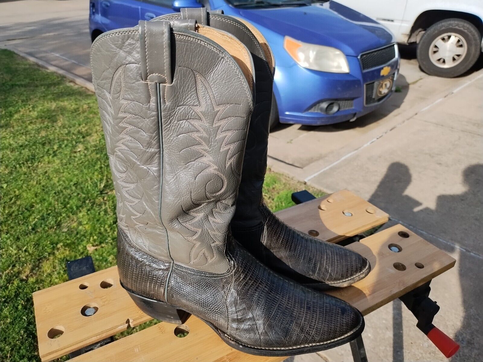 Nocona Vintage Gray Teju Lizard Skin Cowboy Boots Men\'s Size 12 D **USA Made**