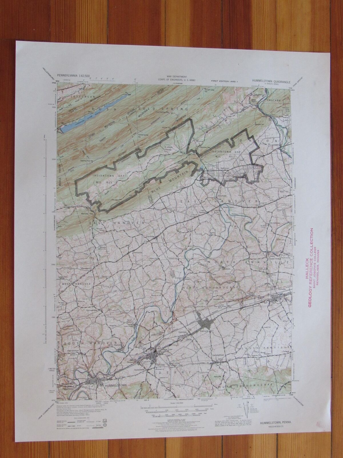 Hummelstown Pennsylvania 1943 Original Vintage USGS Topo Map