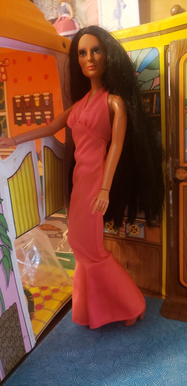 Vintage 1975 CHER Doll By Mego In Original Peachpink Gown and Shoes.