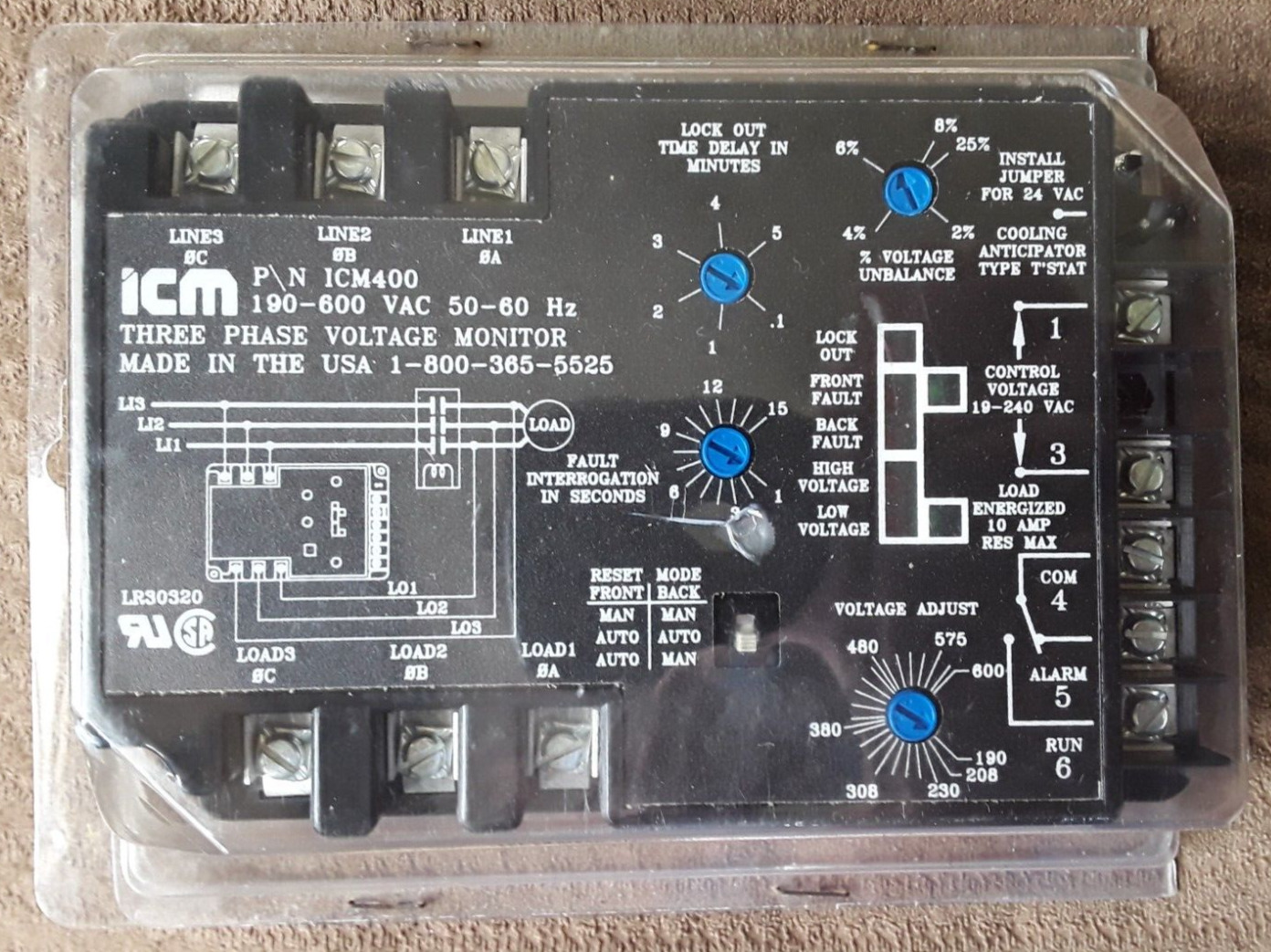 NEW- ICM Controls ICM400 Three Phase Line Voltage Monitor Adjustable 190-630v