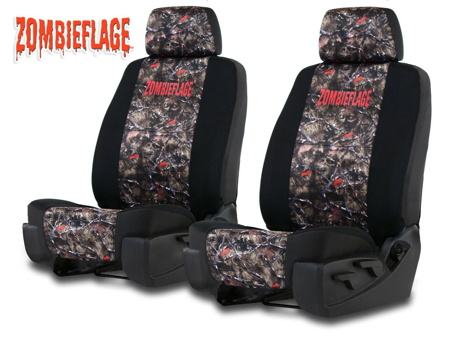 NEOPRENE ZOMBIE CAMO SEAT COVERS for Standard Bucket Seats with Headrests