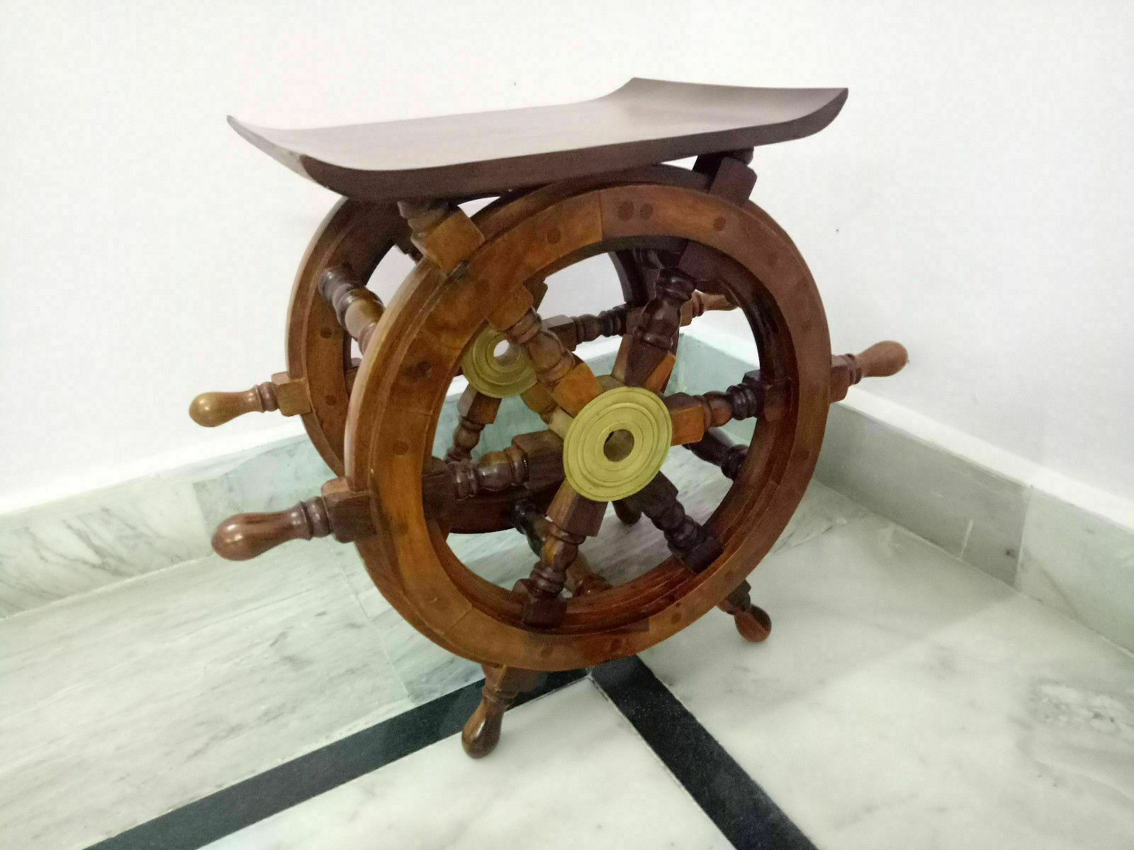 Nautical wheel table ship boat steering end decor pirate wooden teak furniture G