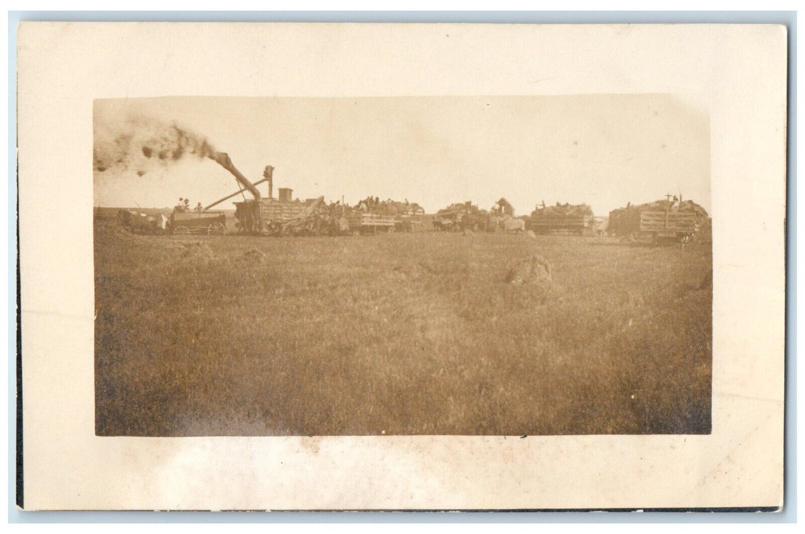 c1910s Wheat Threshing Horses Wagon Farming Farmers RPPC Photo Postcard