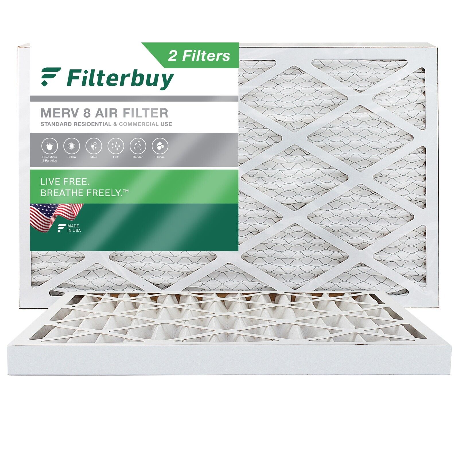 Filterbuy 14x25x2 Pleated Air Filters, Replacement for HVAC AC Furnace (MERV 8)