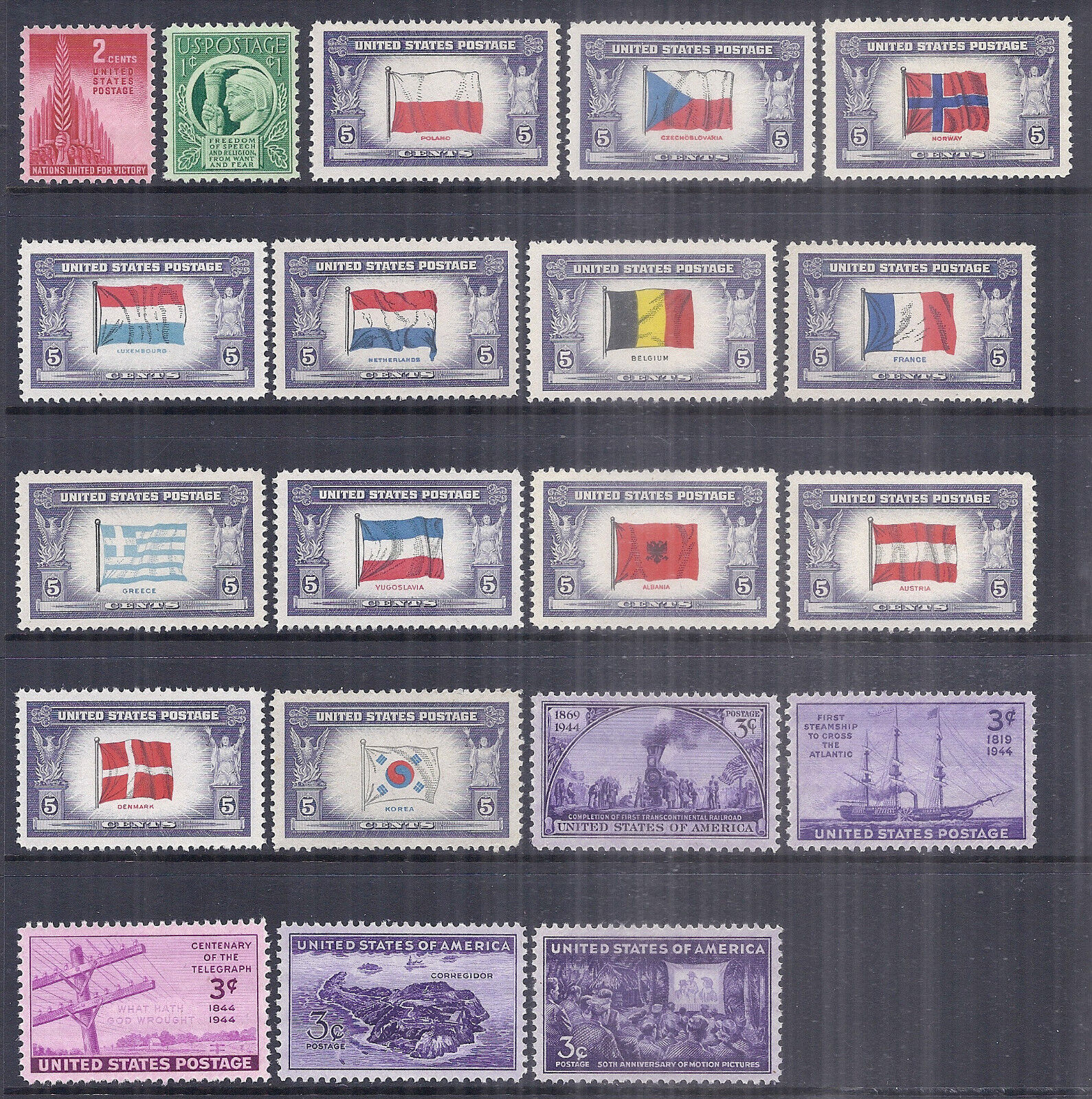 US 1943-1944 Commemorative Year Set w/ Overrun Countries 909-921 - MNH*