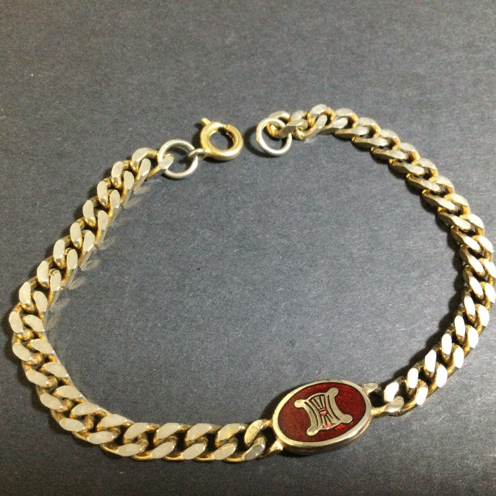 Old Celine Macadam Bracelet Red Accesorries Gold Tone