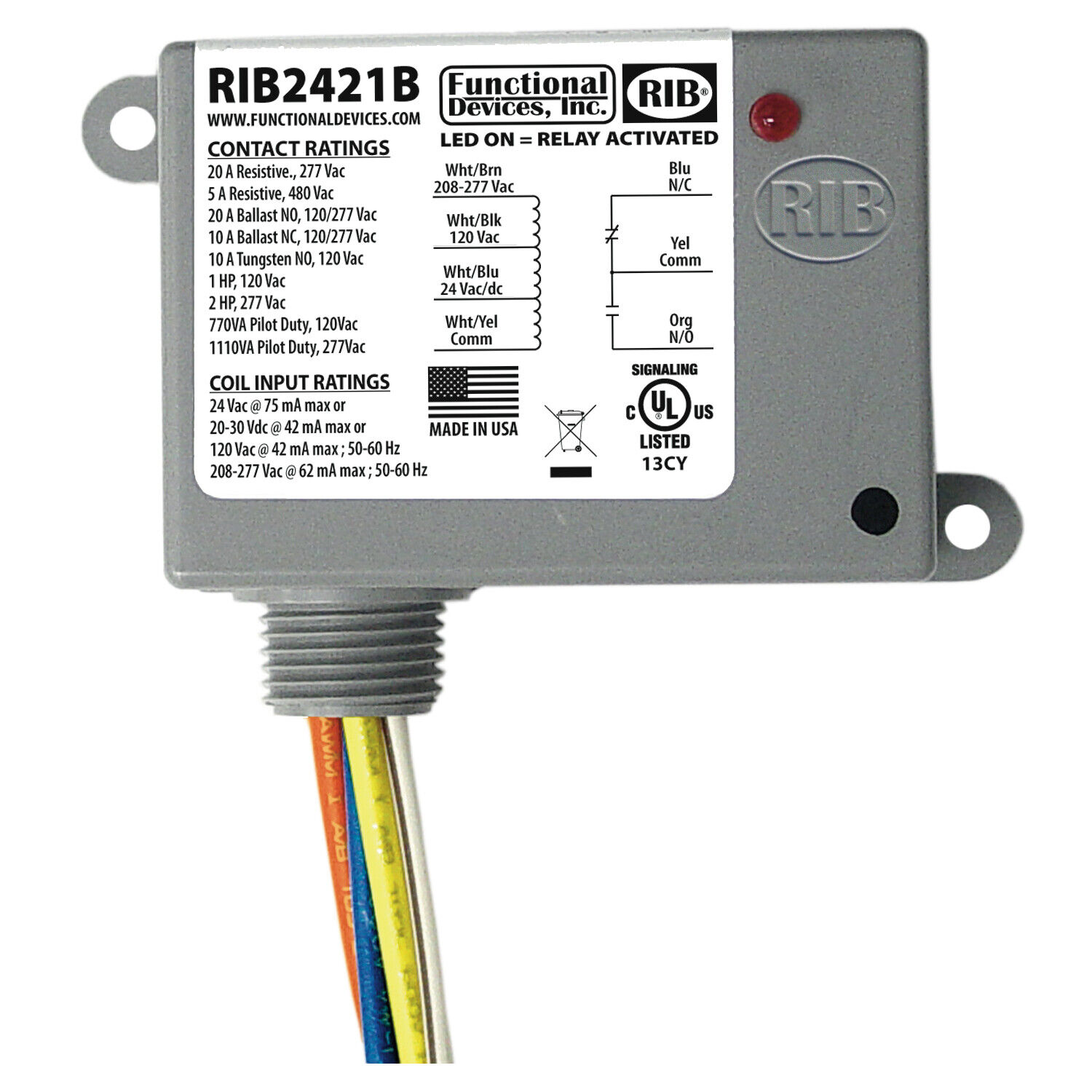 Functional Devices RIB2421B 20Amp Enclosed SPDT Relay