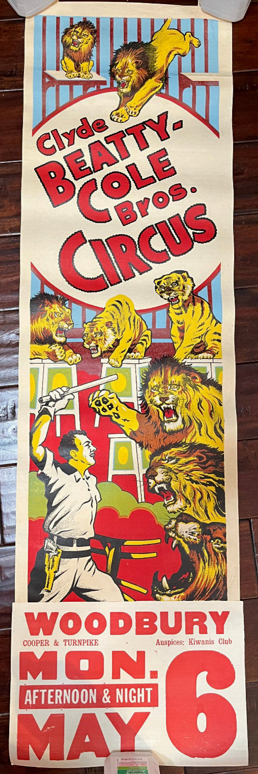 Original Vintage CIRCUS Poster - CLYDE BEATTY COLE BROS. - Lion Tamer - 1957