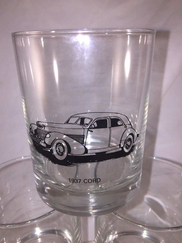 Vintage 1937 Cord Car Drinking Glass Tumbler NICE GRAPHIC 12 OUNCES  set of 8