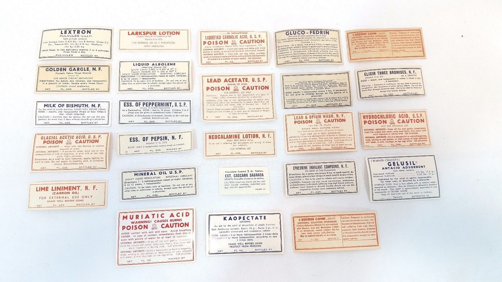 Lot of 25 Pharmaceutical Vintage Antique Medicine Drug Poison Medical Labels