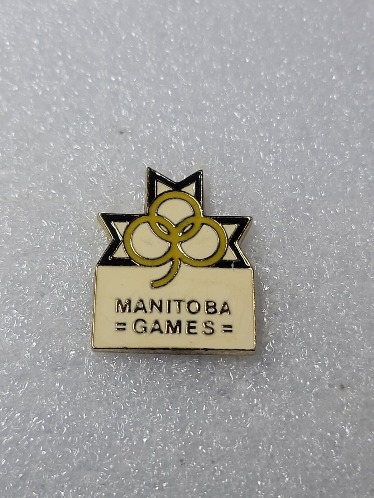 VTG Manitoba Games Logo Enamel Canada White Yellow Black Lapel Hat Pin Clutch