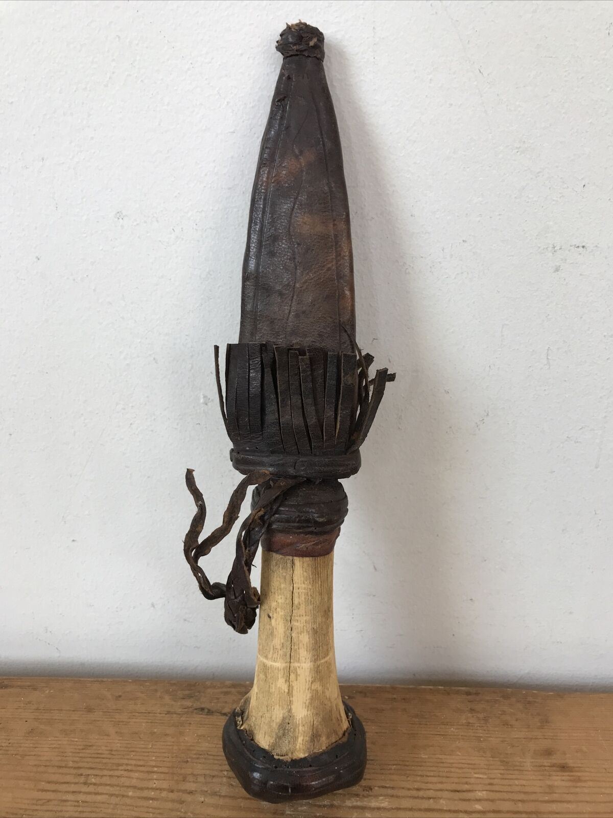 Antique African Sudanese Tribal Hadenoa Dagger Knife Tribal Leather Sheath Bone