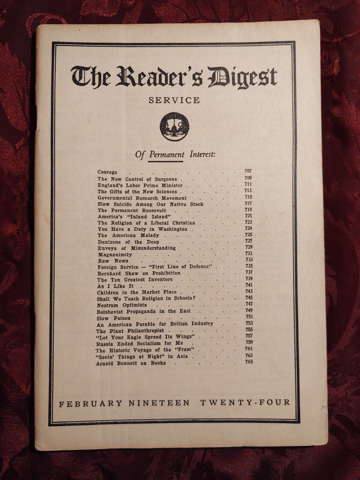 RARE Reader\'s Digest February 1924 H. G. Wells Henry Van Dyke Carleton Beals