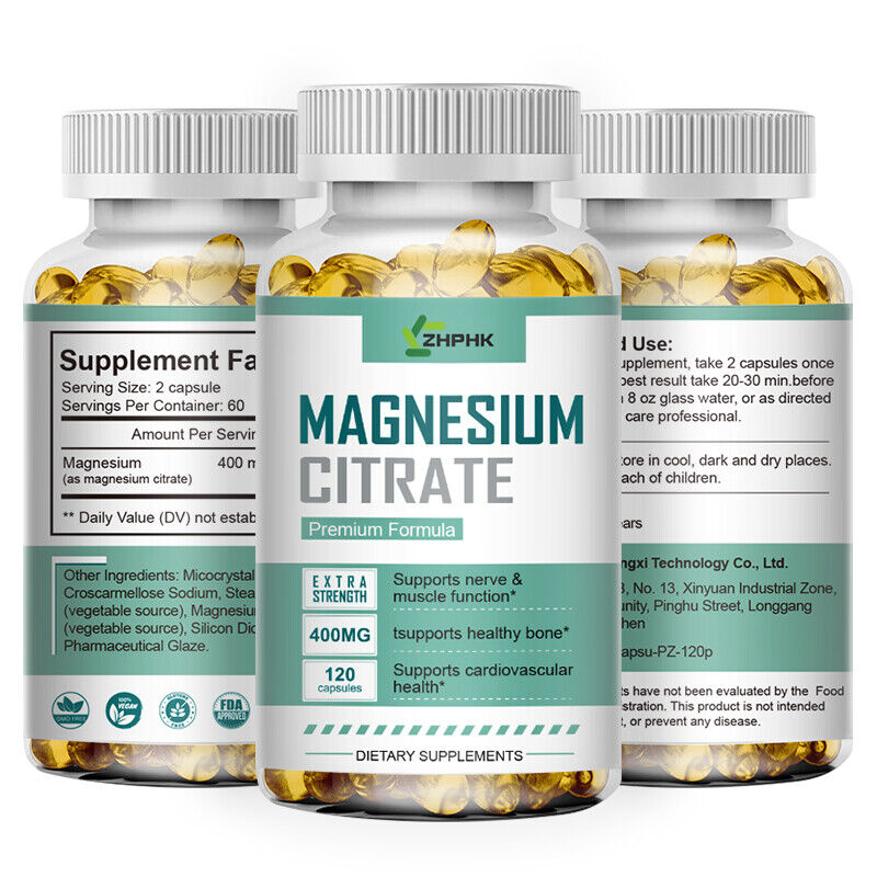 Extra Strength High Absorption Magnesium Citrate 400mg Supplement 120 Capsules