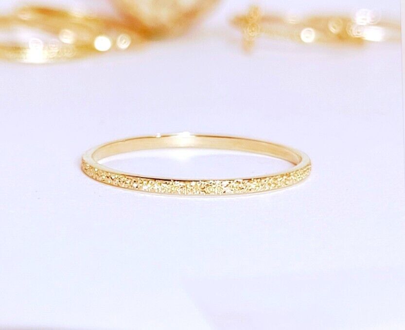 Stardust Eternity Ring, 1mm 10k Solid Gold Ring, Stacking Ring, Midi Ring, Midi