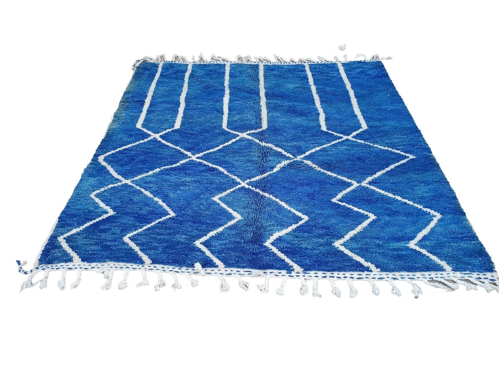 Rug Vintage 100% Wool warm  Handmade Berber Antique beni ouarain  blue 215×208cm