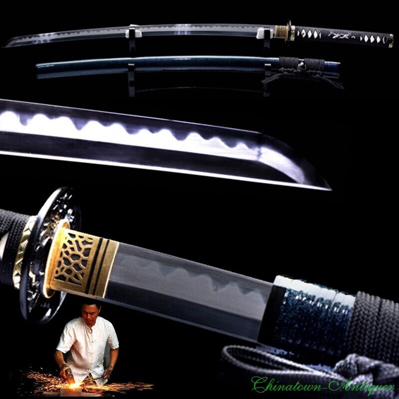 Japanese Sword Clay Tempered T10 Steel Blade Samurai Katana Sharp Full Tang#1151